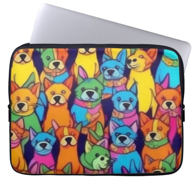 Cute colorful dogs happy dogs laptop sleeve (Front)