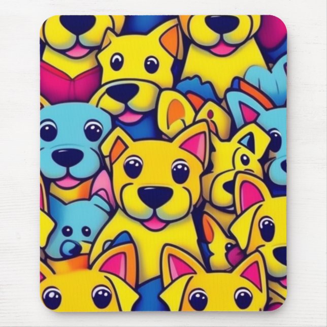 Cute colorful dogs happy dogs mouse pad (Front)