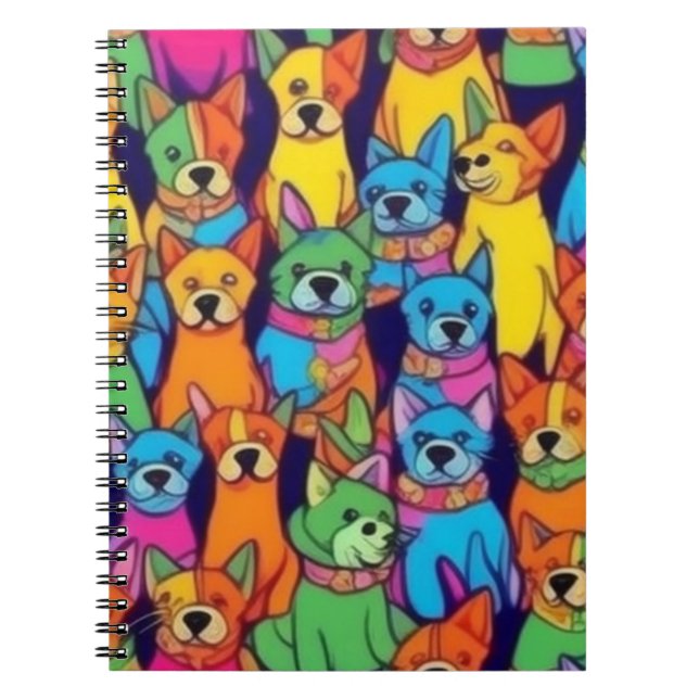 Cute colorful dogs happy dogs notebook (Front)