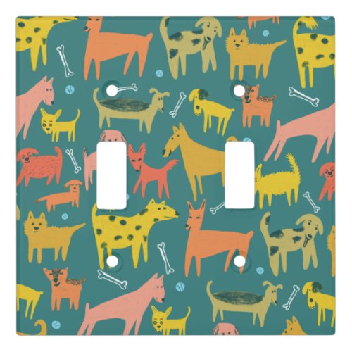 Cute colorful dogs pattern green light switch cover
