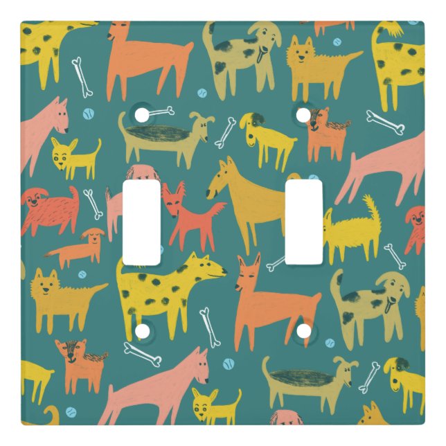 Cute colorful dogs pattern green light switch cover (Front)