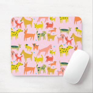Cute Colorful Dogs Pattern Pink Mouse Pad