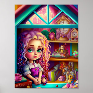 Cute Colorful Doll in a Dollhouse Poster
