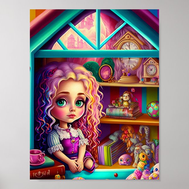 Cute Colorful Doll in a Dollhouse Poster (Front)