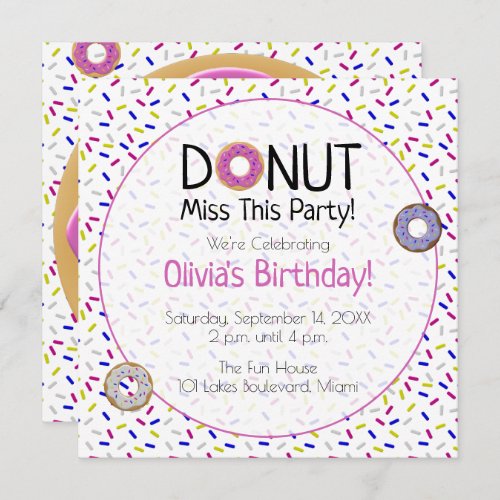 Cute Colorful Donut Miss This Party  Sprinkles Invitation