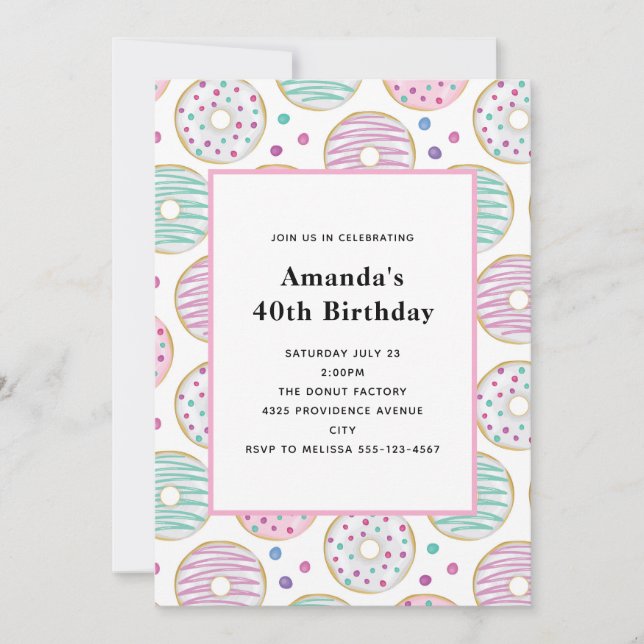Cute Colorful Donut Pattern Birthday Invitation (Front)