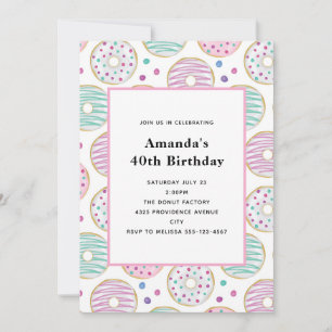 Cute Colorful Donut Pattern Birthday Invitation