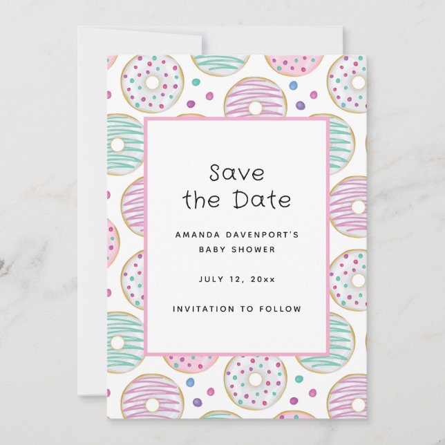 Cute Colorful Donut Pattern Save The Date (Front)