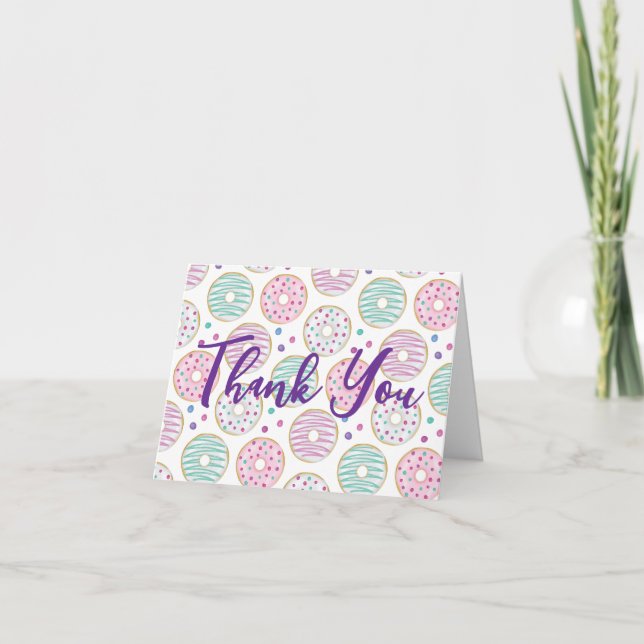 Cute Colorful Donut Pattern Thank You Card (Front)