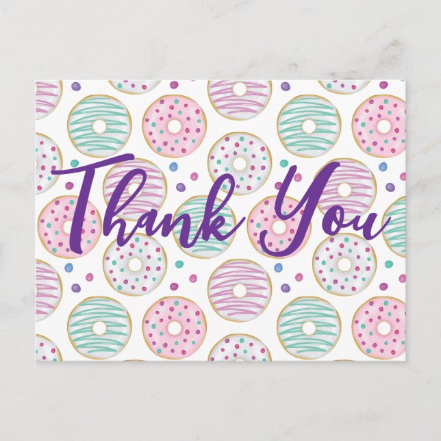 Cute Colorful Donut Pattern Thank You Postcard (Front)