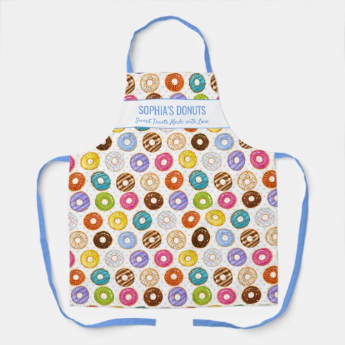 Cute Colorful Donut Pattern with Custom Name Text Apron