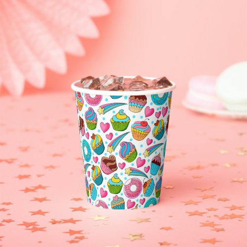 Cute Colorful Donuts Cupcakes  Hearts Birthday Paper Cups