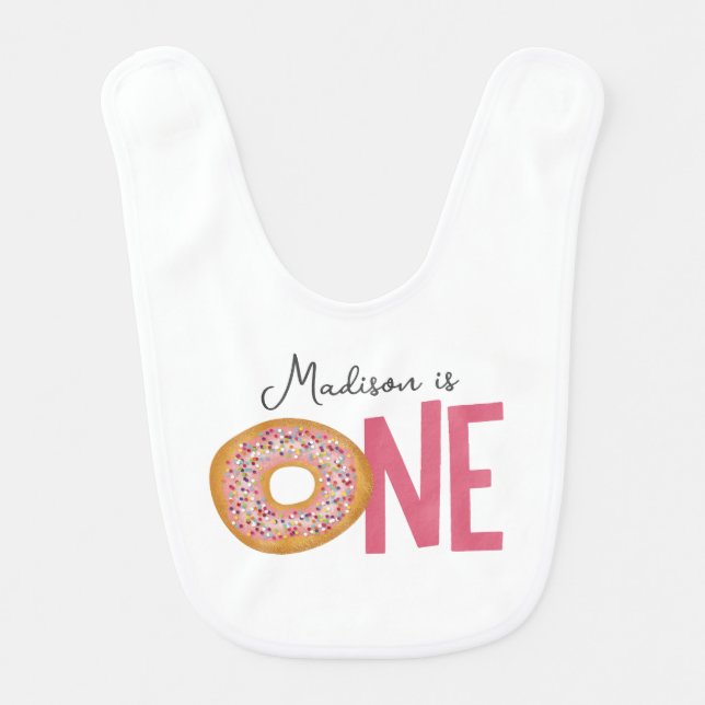 Cute Colorful Donuts One First Birthday Baby Bib (Front)
