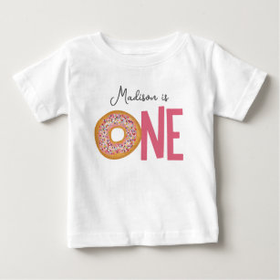 Cute Colorful Donuts One First Birthday Baby T-Shirt
