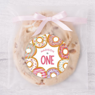 Cute Colorful Donuts One First Birthday Classic Round Sticker