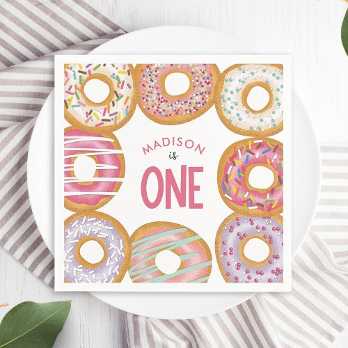 Cute Colorful Donuts One First Birthday Napkins
