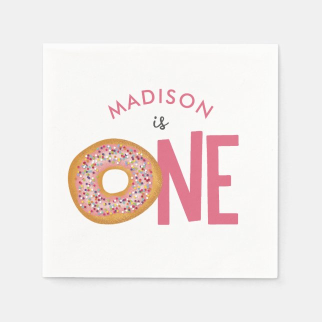 Cute Colorful Donuts One First Birthday Napkins (Front)