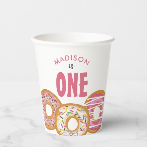 Cute Colorful Donuts One First Birthday Paper Cups