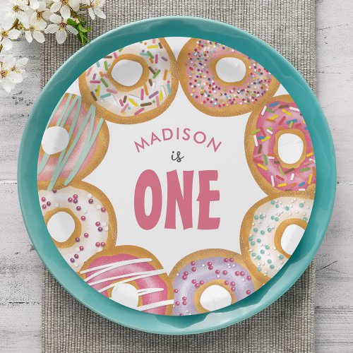 Cute Colorful Donuts One First Birthday Paper Plates