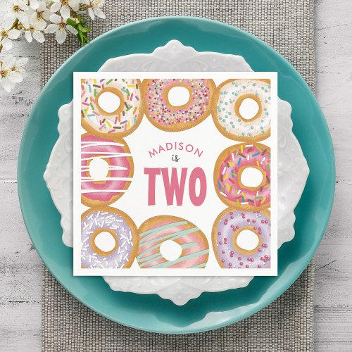 Cute Colorful Donuts Two 2nd Birthday Napkins