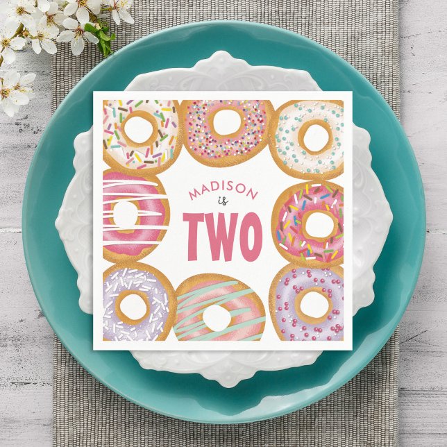 Cute Colorful Donuts Two 2nd Birthday Napkins (Creator Uploaded)