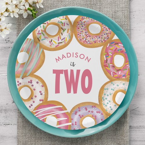 Cute Colorful Donuts Two 2nd Birthday Paper Plates