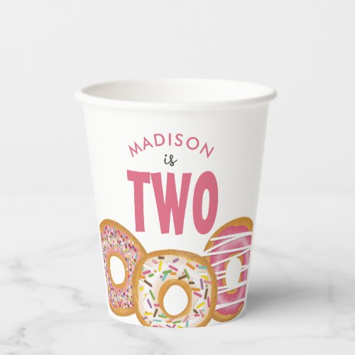 Cute Colorful Donuts Two Second 2nd Birthday Paper Cups