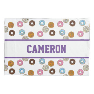 Cute Colorful Donuts with Custom Name Pillow Case