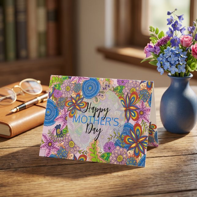Cute Colorful Doodle Flowers Mother's Day Card (Creator Uploaded)