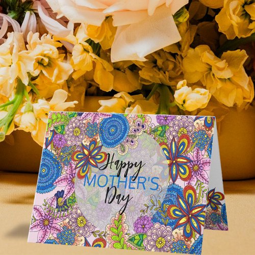 Cute Colorful Doodle Flowers Mothers Day Card