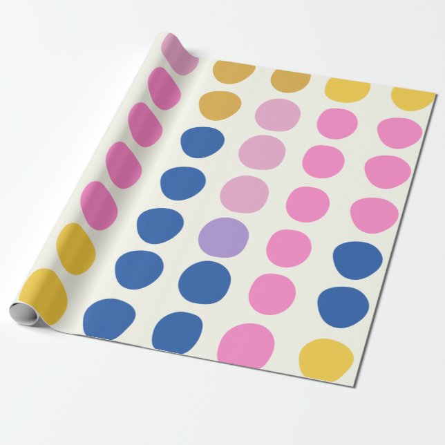 Cute Colorful Dots Scandinavian Pattern Blue Pink Wrapping Paper (Unrolled)