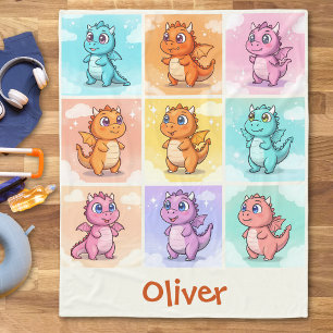 Cute Colorful Dragon Doodles Fleece Blanket