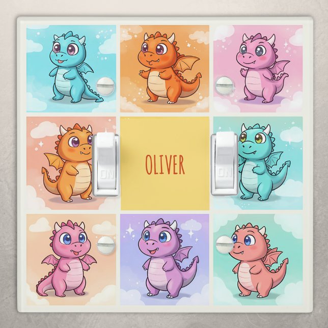 Cute Colorful Dragon Doodles Light Switch Cover (Creator Uploaded)