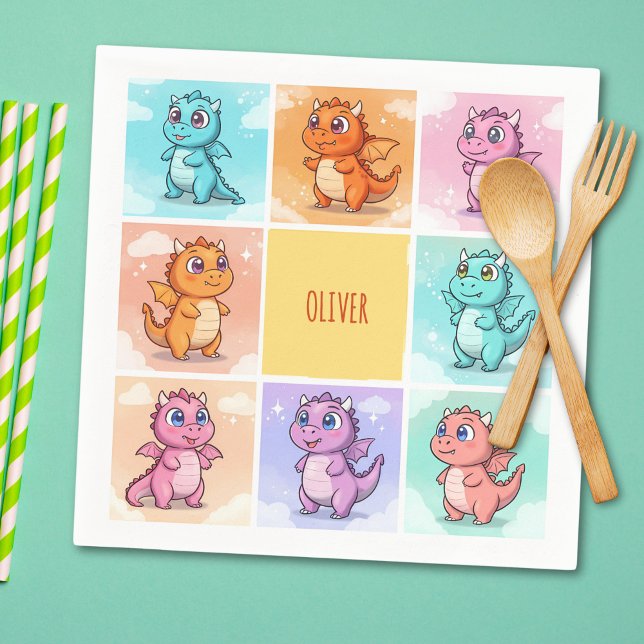 Cute Colorful Dragon Doodles Napkins (Creator Uploaded)