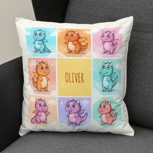 Cute Colorful Dragon Doodles Throw Pillow