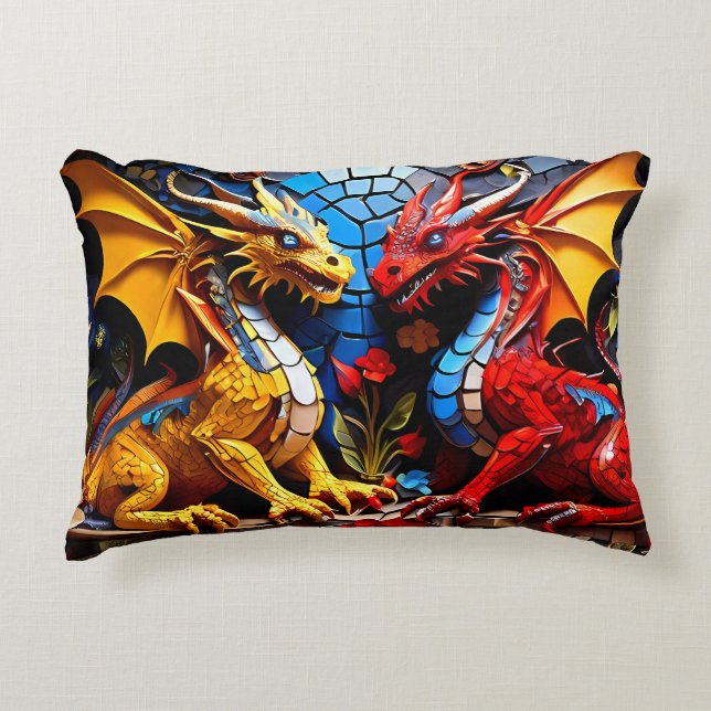 Cute Colorful Dragon Mosaics  Accent Pillow (Front)