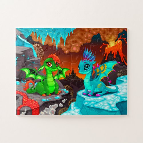 Cute Colorful Dragons Volcano Valley Jigsaw Puzzle