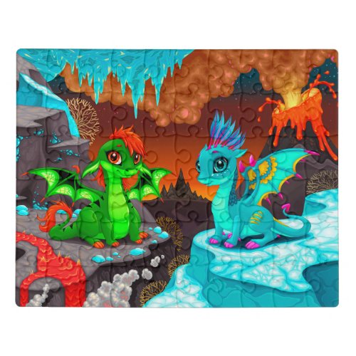 Cute Colorful Dragons Volcano Valley Jigsaw Puzzle