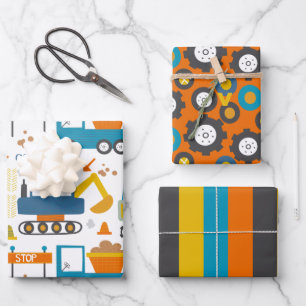 Cute Colorful Dumper Truck Digger Pattern Wrapping Paper Sheets