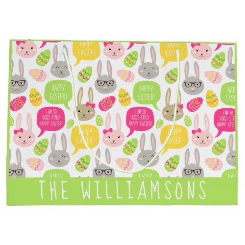 Cute Colorful Easter Bunny  Large Gift Bag