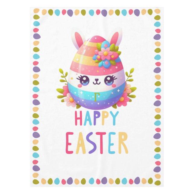Cute, colorful Easter egg bunny Tablecloth (Front)