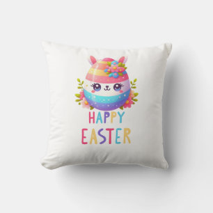 Cute, colorful Easter egg bunny Throw Pillow