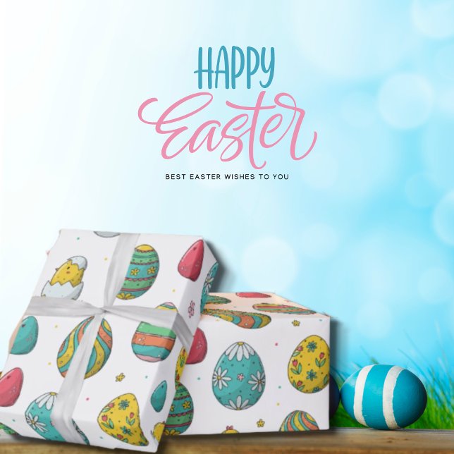 Cute Colorful Easter Eggs Chicks kids Wrapping Paper (Creator Uploaded)