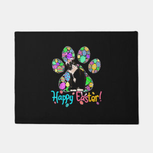 Cute Colorful Easter Eggs Paw Tuxedo Cat Happy Eas Doormat