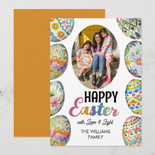 Cute Colorful Easter Eggs Photo Greetings Orange Holiday Card