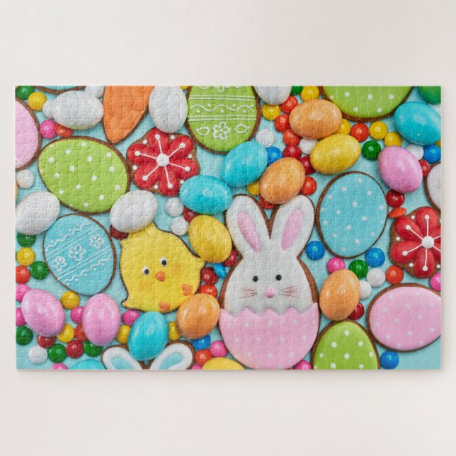 Cute Colorful Easter Holiday Cookies Bunny Chick Jigsaw Puzzle (Horizontal)