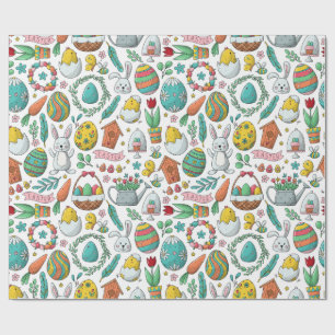 Cute Colorful Eggs Bunny Spring Pattern Easter Wrapping Paper