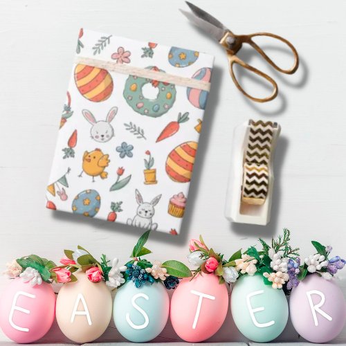 Cute Colorful Eggs Bunny Spring Pattern Easter  Wrapping Paper