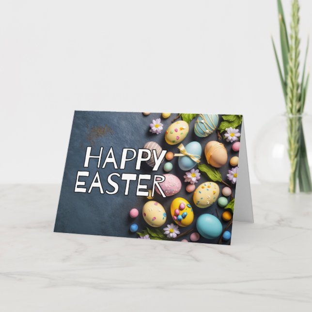 Cute Colorful Eggs Happy Easter Holiday Card (Front)