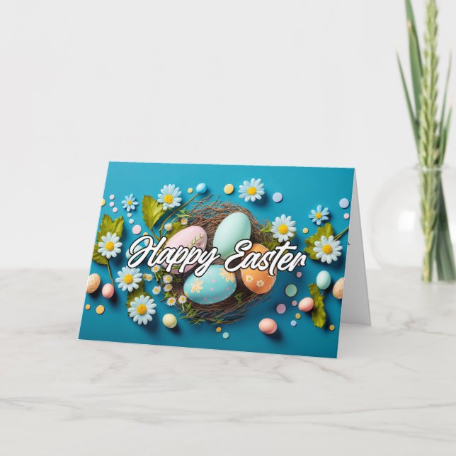Cute Colorful Eggs Happy Easter Holiday Card (Front)
